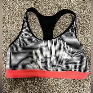 Old Navy active Striped Black and White Sports Bra with Coral Band